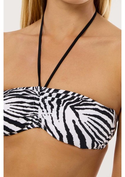 20522 Zebra Desenli Straplez Bikini Takımı