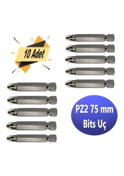 Bits Uç, Yıldız Matkap Ucu Pz2 x 75 mm 10 Adet