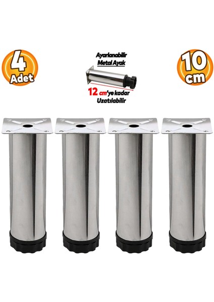 Ayarlanabilir Mobilya Kayarlanabilir Mobilya Kanepe Baza Koltuk Metal Destek Yükseltici Ayağı 10 cm Krom Ayakları (4 Adet)