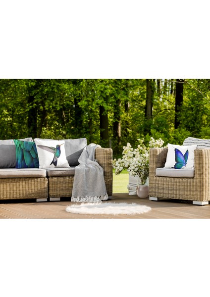 Mavi Kelebek, Kuş ve Tüyler 3'lü Kırlent & Yastık Kılıfı Seti