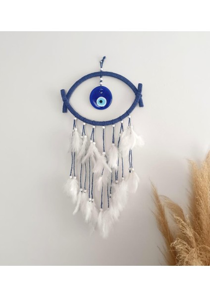 Nazar Boncuklu Hasır Mavi Düş Kapanı Dreamcatcher Kötü Rüya Kovucu Rüya Kapanı Duvar Süsü