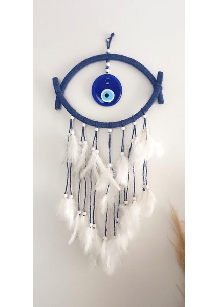 Nazar Boncuklu Hasır Mavi Düş Kapanı Dreamcatcher Kötü Rüya Kovucu Rüya Kapanı Duvar Süsü indirimleri