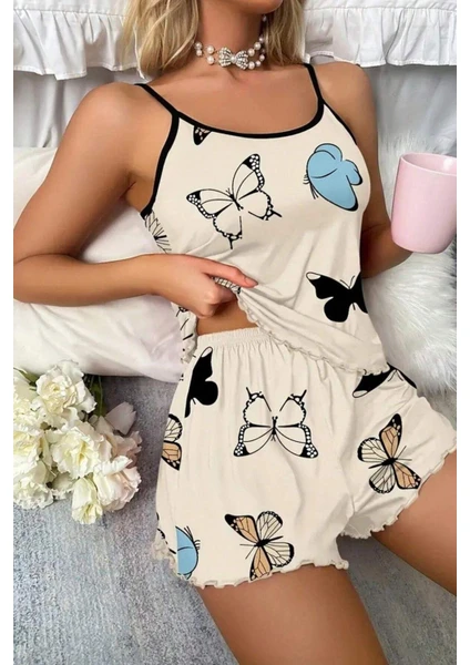 Bella Notte 2 Parça Kelebek Baskılı Şortlu Pijama Takımı