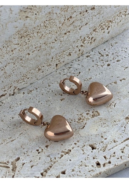 Rose Gold Kalp Çelik Küpe