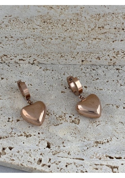 Rose Gold Kalp Çelik Küpe