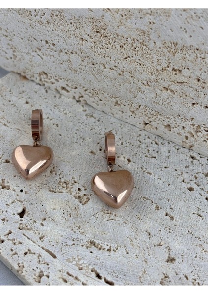 Rose Gold Kalp Çelik Küpe