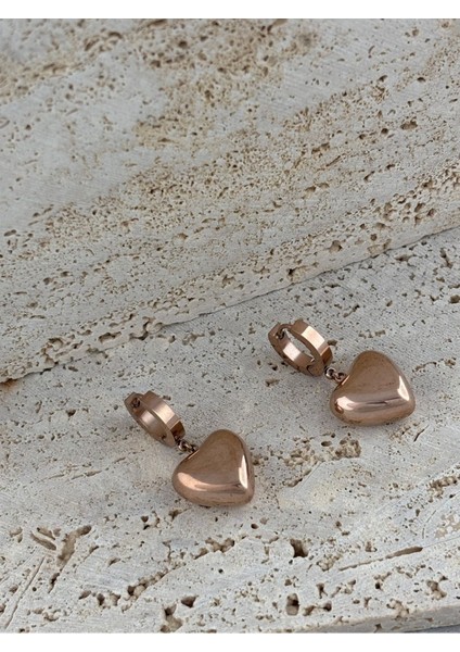 Rose Gold Kalp Çelik Küpe