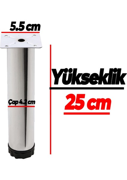 Ayarlanabilir Mobilya Kanepe Baza Koltuk Metal Destek Yükseltici Ayağı 25 cm Krom Ayakları (8 Adet)