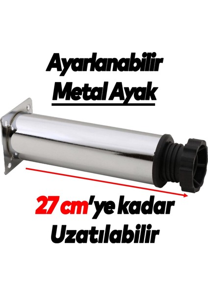 Ayarlanabilir Mobilya Kanepe Baza Koltuk Metal Destek Yükseltici Ayağı 25 cm Krom Ayakları (8 Adet)