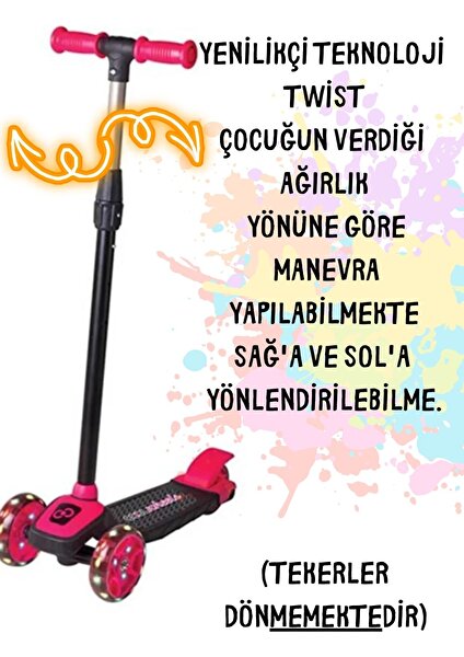 Cool Wheels Twist Işıklı Scooter ve Kız Bisiklet Kaykay Paten Çocuk Kaskı ve 6 Parça Pembe Dizlik Dirseklik Koruma Seti 4-9 Yaş