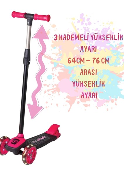 Cool Wheels Twist Işıklı Scooter ve Kız Bisiklet Kaykay Paten Çocuk Kaskı ve 6 Parça Pembe Dizlik Dirseklik Koruma Seti 4-9 Yaş