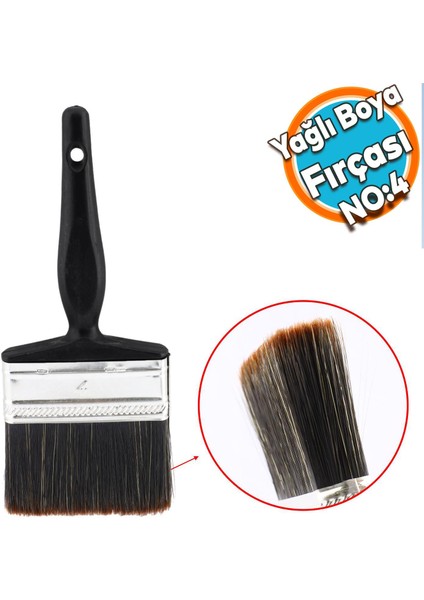 Yağlı Boya Fırça No: 4 Resim Ressam Fırçası Hobi Sanat Duvar Metal Ahşap Boyama Plastik Saplı
