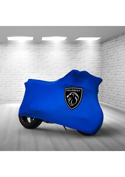 Ultra Shop Peugeot Speedfıght 4 Mavi Kumaş Motosiklet Brandası Logo Baskılı Penye Kumaş Motosiklet Branda