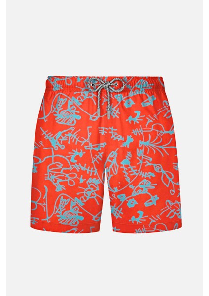 845 Erkek Turuncu Mavi Desenli Deniz Şortu