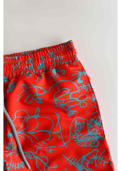 845 Erkek Turuncu Mavi Desenli Deniz Şortu fiyatları