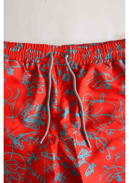 845 Erkek Turuncu Mavi Desenli Deniz Şortu modelleri