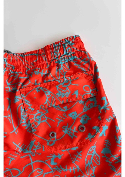 845 Erkek Turuncu Mavi Desenli Deniz Şortu fırsatları