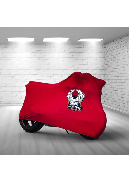 Ultra Shop Regal Raptor Daytona 250 Kırmızı Kumaş Motosiklet Brandası Logo Baskılı Penye Kumaş Motosiklet Branda