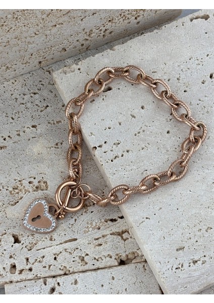 Aşk Zinciri Rose Gold Çelike Bileklik