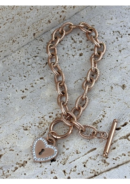 Aşk Zinciri Rose Gold Çelike Bileklik