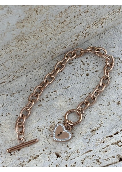 Aşk Zinciri Rose Gold Çelike Bileklik