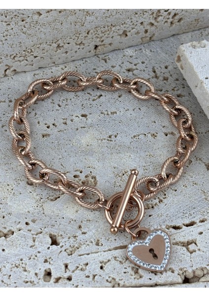 Aşk Zinciri Rose Gold Çelike Bileklik