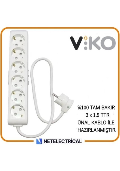 Multi-Let 6'lı 4 Metre Topraklı Çocuk Korumalı Kablolu Grup Priz