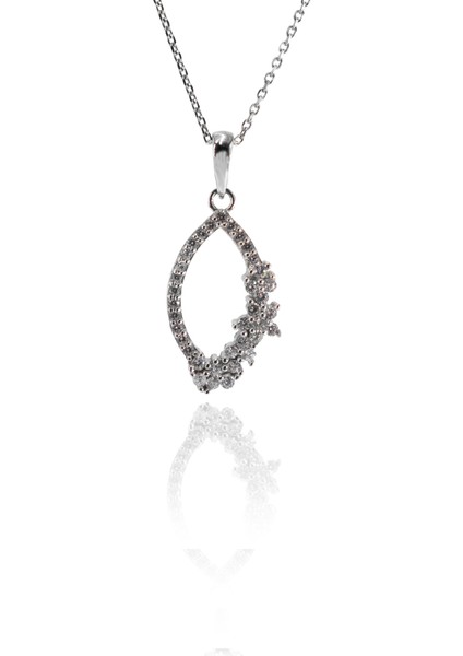 Taşlı Oval Çiçekli Kolye