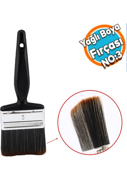 Yağlı Boya Fırça No: 3 Resim Ressam Fırçası Hobi Sanat Duvar Metal Ahşap Boyama Plastik Saplı