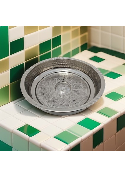 Otantik Bakır Hamam Tası Nikel Kaplı Işlemeli (Çap:20 cm) modelleri