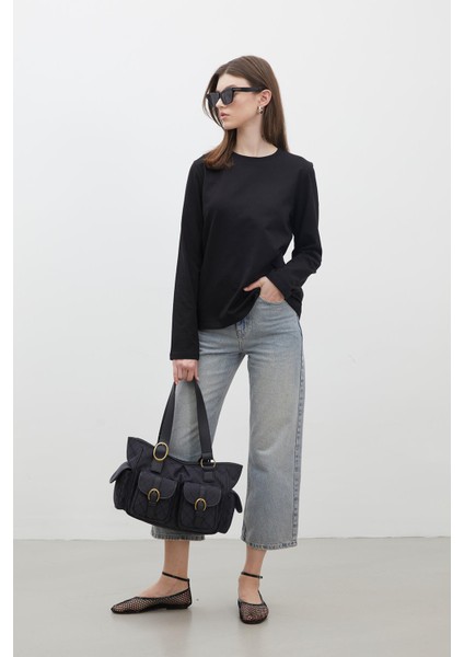 Uzun Kol Fıt Pamuklu Tshırt Siyah