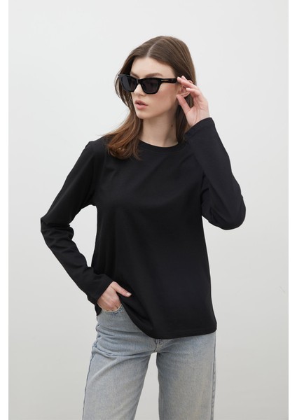 Uzun Kol Fıt Pamuklu Tshırt Siyah fiyatları
