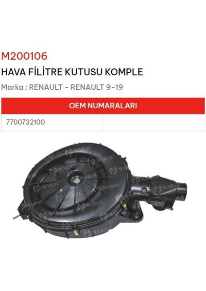 Hava Fıltre Kutusu R9 Komple Fıltresız 7700732100