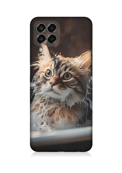 Samsung Galaxy M33 Uyumlu Banyo Yapan Kedi Desenli Silikon Kılıf