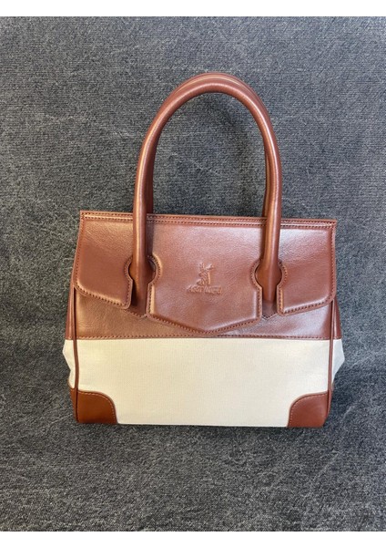 SL-2106 Özel Tasarım Hakiki Deri Kanvas Karışımı Şık Omuz Çantası 30CM×25CM Sanat Leather