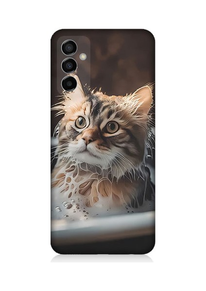 Samsung Galaxy M23 Uyumlu Banyo Yapan Kedi Desenli Silikon Kılıf