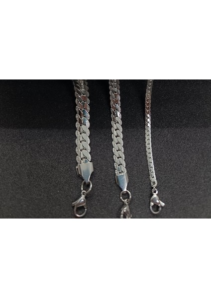 Işlemeli Yassı Yılan 8mm Unisex Paslanmaz Çelikkolye Zincir