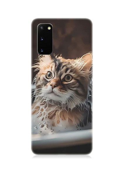 Samsung Galaxy S20 Uyumlu Banyo Yapan Kedi Desenli Silikon Kılıf