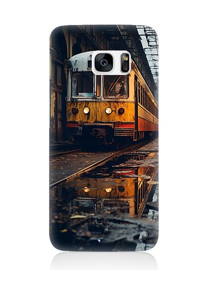 Samsung Galaxy S7 Edge Uyumlu Eski Sarı Tren Desenli Silikon Kılıf