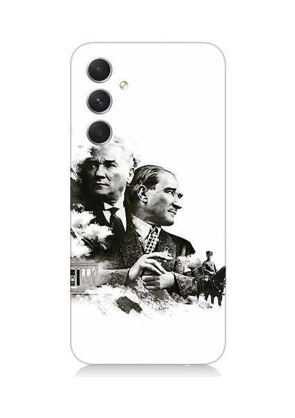 Samsung Galaxy S23 Fe Uyumlu Siyah Beyaz Mustafa Kemal Atatürk Desenli Silikon Kılıf