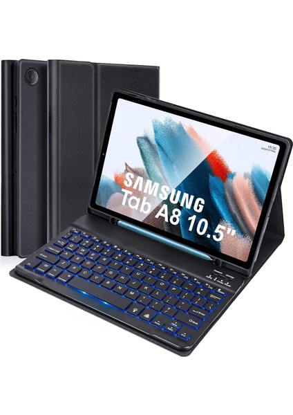 Samsung Galaxy Tab A8 Rgb LED Işıklı Türkçe Karakterli Bluetooth Özellikli Kalemlikli Klavyeli Kılıf Sm - X200 - 205