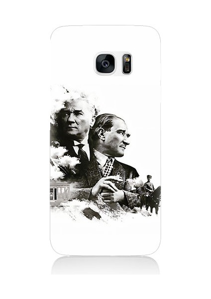 Samsung Galaxy S7 Edge Uyumlu Siyah Beyaz Mustafa Kemal Atatürk Desenli Silikon Kılıf