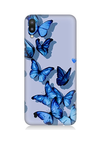 Samsung Galaxy M10 Uyumlu Mavi Kelebekler Desenli Silikon Kılıf