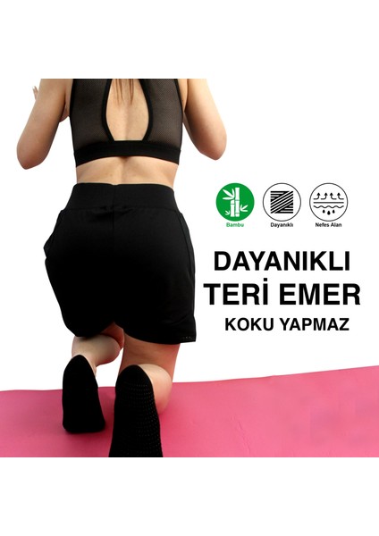 4 Çift Bambu Siyah Kaymaz Taban Silikon Baskılı Yoga Fitness Pilates Ve Aktivite Kadın Çorabı modelleri