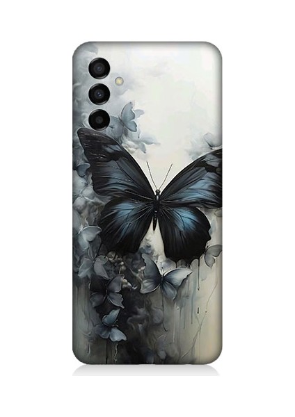 Samsung Galaxy M23 Uyumlu Siyah Dumanlı Kelebek Desenli Silikon Kılıf