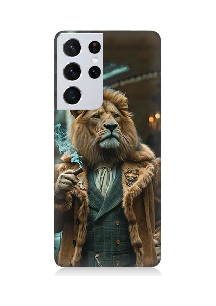 Samsung Galaxy S21 Ultra Uyumlu Puro Içen Aslan Desenli Silikon Kılıf