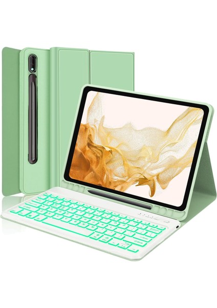 Samsung Galaxy Tab S7 Fe Rgb LED Işıklı Türkçe Karakterli Bluetooth Özellikli Kalemlikli Klavyeli Kılıf Sm - T730