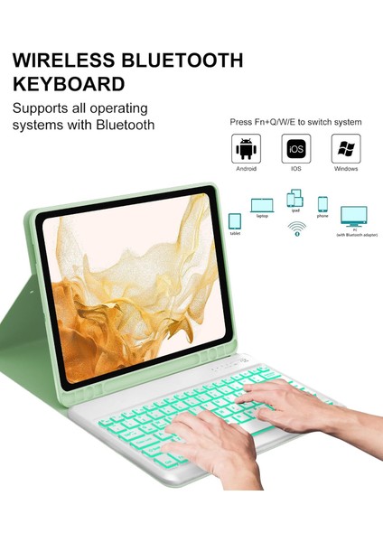 Samsung Galaxy Tab S7 Fe Rgb LED Işıklı Türkçe Karakterli Bluetooth Özellikli Kalemlikli Klavyeli Kılıf Sm - T730