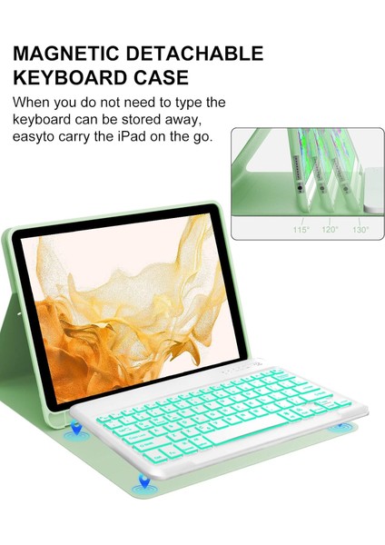 Samsung Galaxy Tab S7 Fe Rgb LED Işıklı Türkçe Karakterli Bluetooth Özellikli Kalemlikli Klavyeli Kılıf Sm - T730