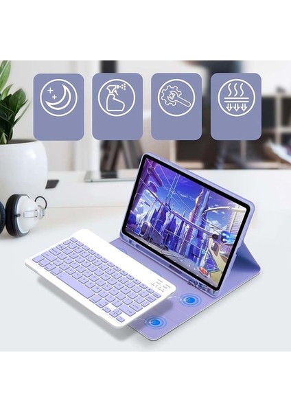 Samsung Galaxy Tab S9 Fe Plus Rgb LED Işıklı Türkçe Karakterli Bluetooth Özellikli Kalemlikli Klavyeli Kılıf Sm - X610